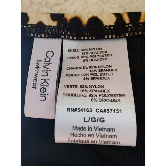 Calvin Klein High Waist Leopard Print Ruched Pleated Bikini Brief Swim Bottoms L - Picture 6 of 8